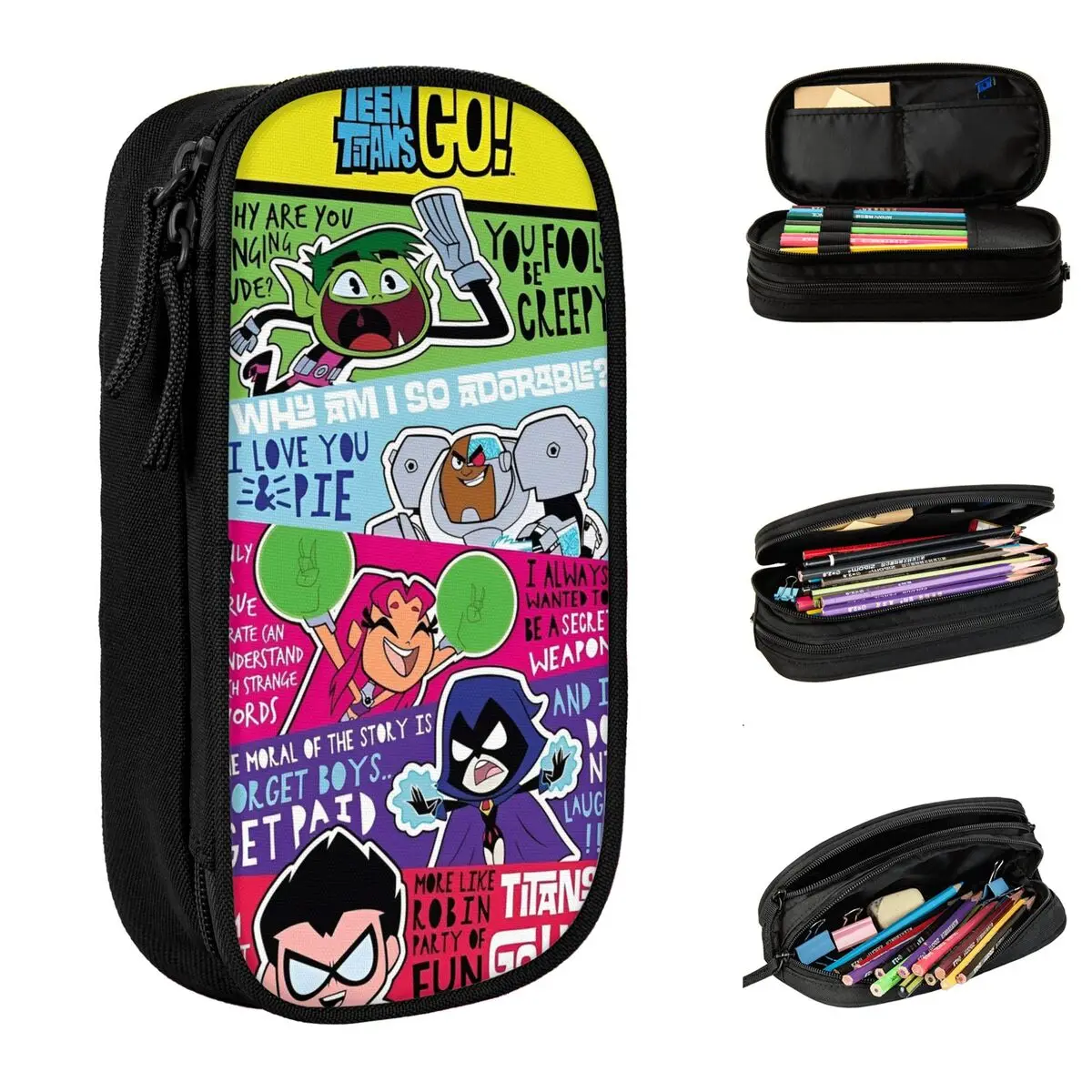 

Large-capacity Pencil Pouch Teens Titansed Go Anime Manga Office Supplies Double Layer Pen Case Women Make Up Bag Amazing Gift
