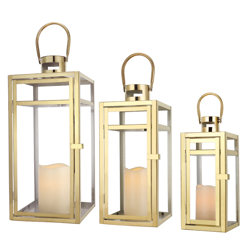 Elegant Gold Stainless Steel Lantern Set- 3 Sizes (12