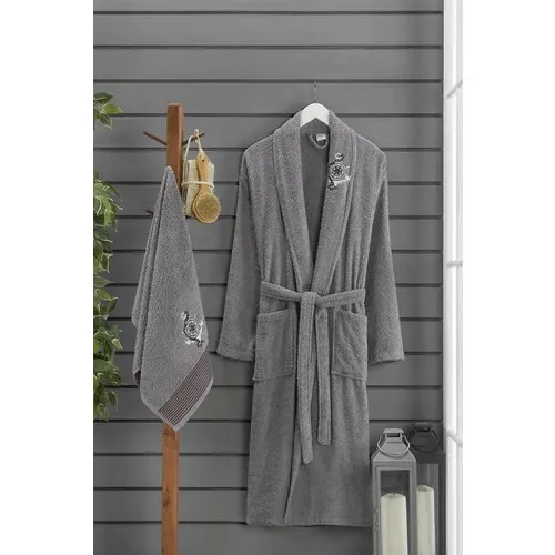 Forev 2'li Robe and Towel Set-Gray S-M Size