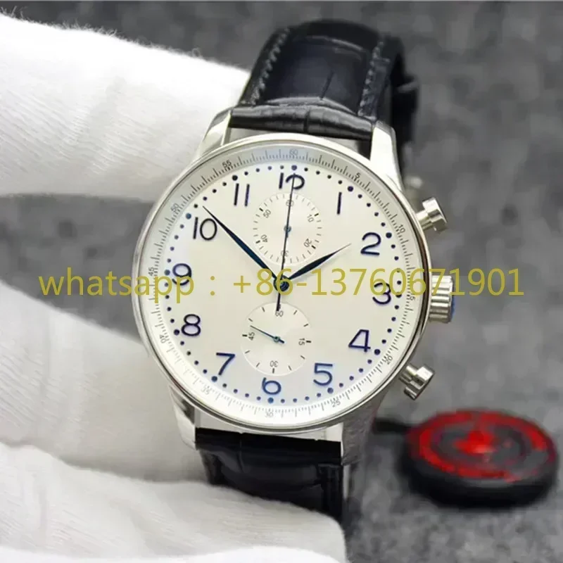 Luxury High Quality Mens Automatic Mechanical Movement Portugueses Series Leather Watch Business Black White Wristwatch 43mm