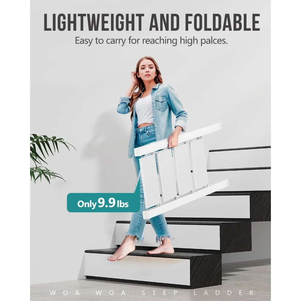 Scaletta pieghevole in alluminio, sgabello antiscivolo leggero per uso cucina domestica, facile da piegare e riporre, ideale per raggiungere l'alto