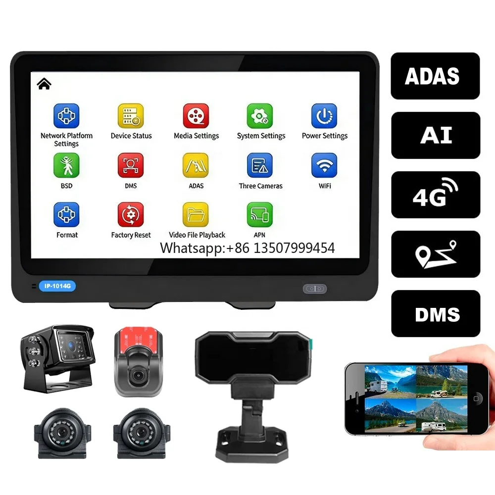 

4G GPS AI BSD Blind Spot Pedestrian Vehicle Detection DMS ADAS RV Backup Camera System With 10.1 Inch DVR Monitor for Truck Rvs