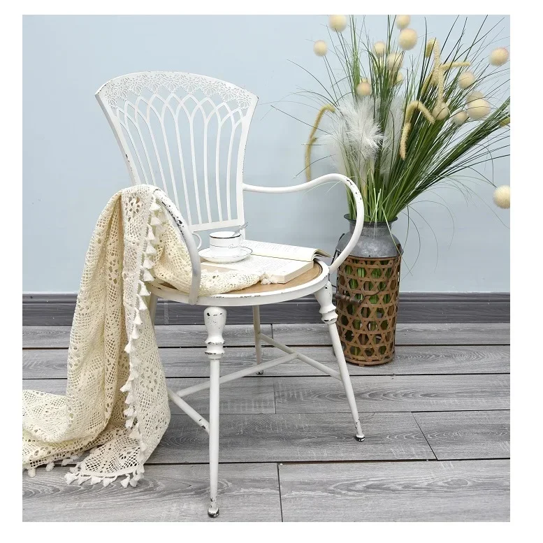 

-INNOVA Rustic Accent Nordic Style Metal And Wood White Wedding Event Dinning Chairs With Detachable Legs