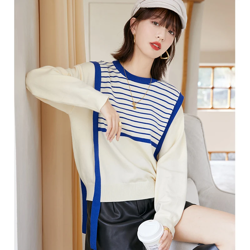 

Новинка,Европейская,Одежда,Осенняя,Зимняя,Свитер,Шик,Сексуальная,Искусственные две штуки,С полоска,Шнуровка,Женская,Длинный рукав,Вязаный,Пловер,Топы,10070