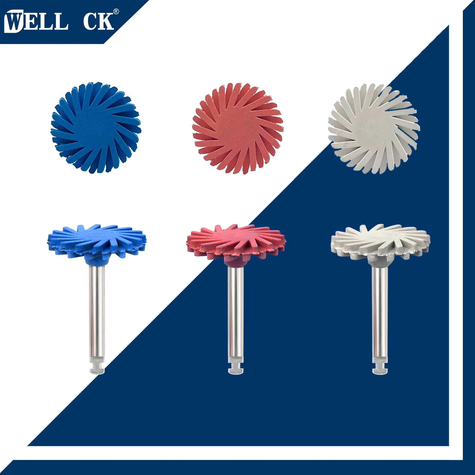 3pcs/Box WELLCK Dental Rubber Polisher Composite Resin Polishing Diamond System RA Disc 14mm Wheel Kit Diamond Spiral Flex Brush