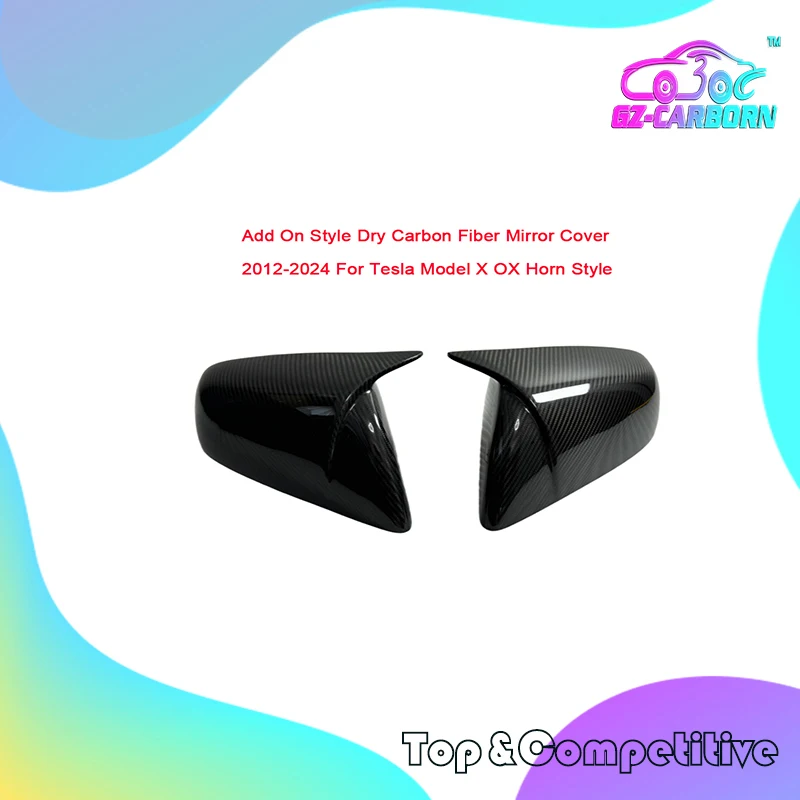 

Add On Style Gloss/Matt Black Real Dry Carbon Fiber Mirror Cover Rearview Caps 2012-2024 For Tesla Model X OX Horn Style