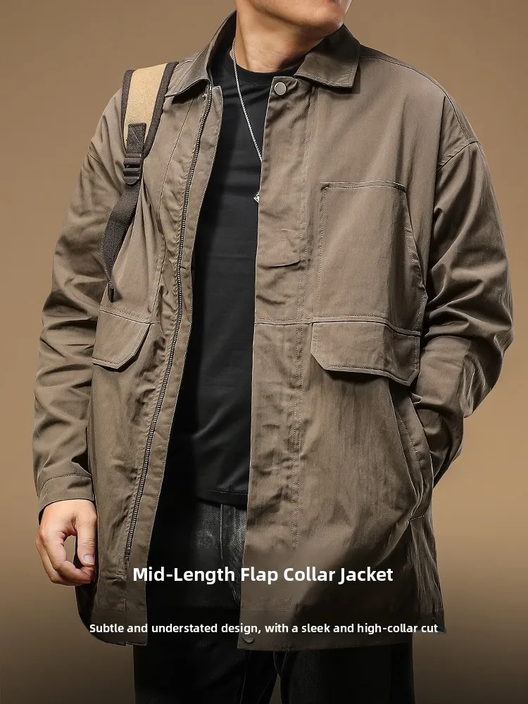 Jiyan Men's Jaet Trendy Brand New 2025 Haome Busin Casual Mid-Length Coat Spring Autumn Turn-down Collar Men's Outerwear