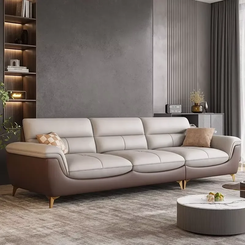 Nordic Sofa Small Large Apartment Suitable First Layer Three- Seater Four-Seater Straight Set with Sponge Filling