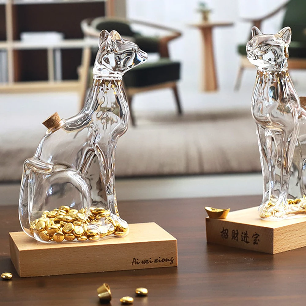 Creative Glass Egyptian Cat Storage Tank Mini Golden Bean Storage Bottle Home Decoration Children's Couple Holiday Gifts