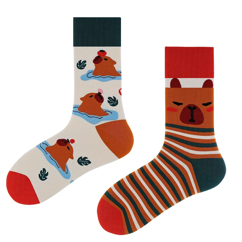 Original Design Funny Capibara Cotton AB Trend Crew Socks Unisex Cute Cartoon Irregular Socks Women Men Skateboard Long Socks