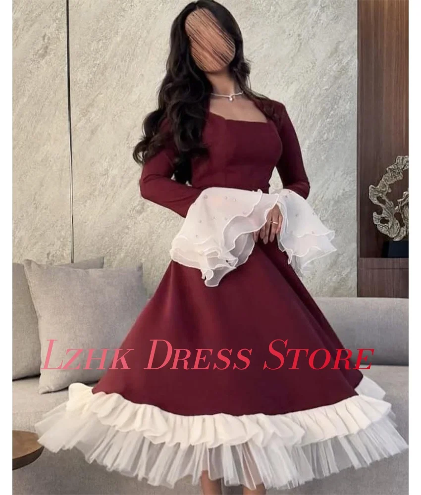 Изящное изящное вечернее платье трапециевидной формы с кристаллами и оборками по индивидуальному заказу, темпераментное платье для выпускного вечера длиной до щиколотки с длинными рукавами