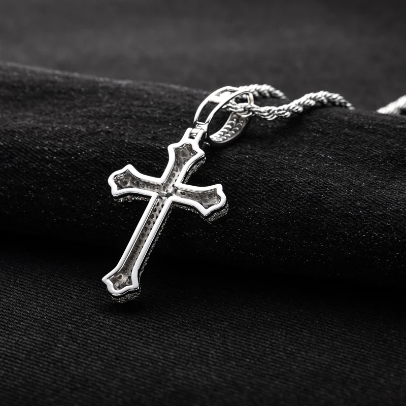 MossanRappr 3.984cttw Moissanite Classic Cross Pendant Hip Hop Necklace 925 Sterling Silver Heavy Metal Fashion Jewelry for Men