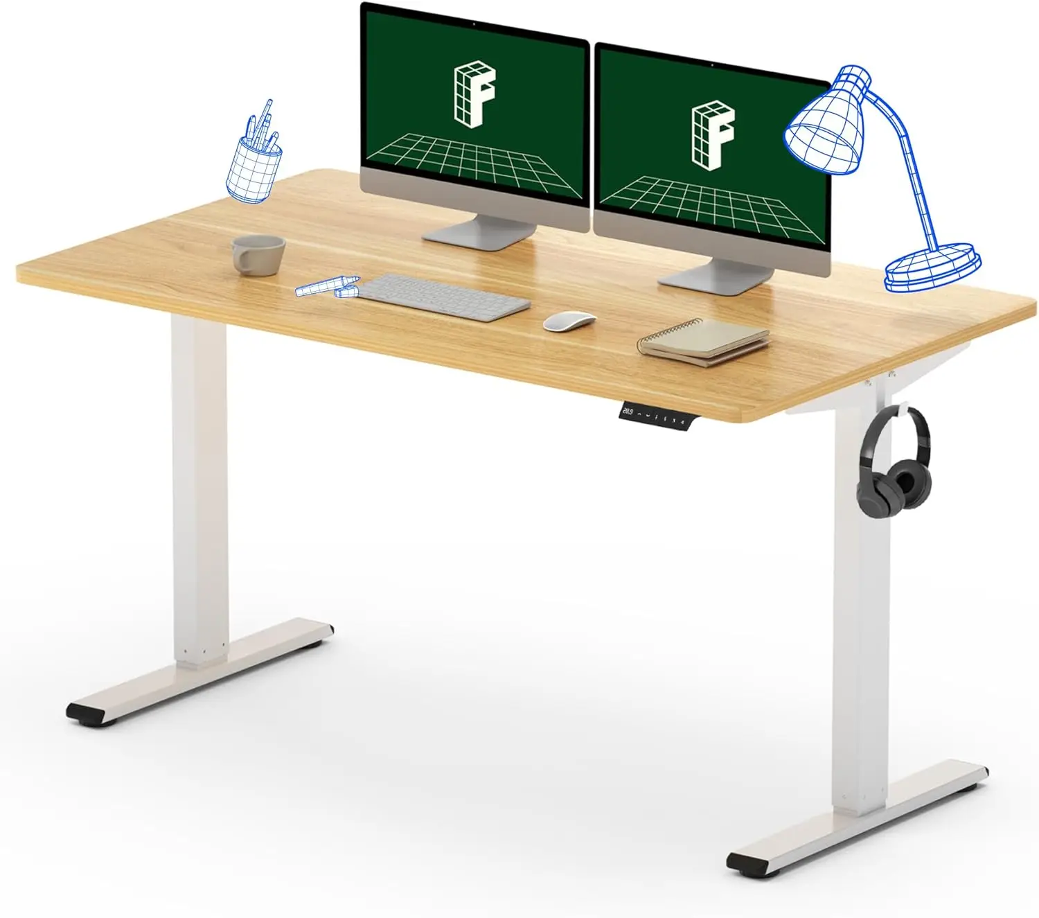 EN1 Electric Height Adjustable Desk 55 x 28 Inches Whole-Piece, Ergonomic Memory Controller Standing Desk/Workstation