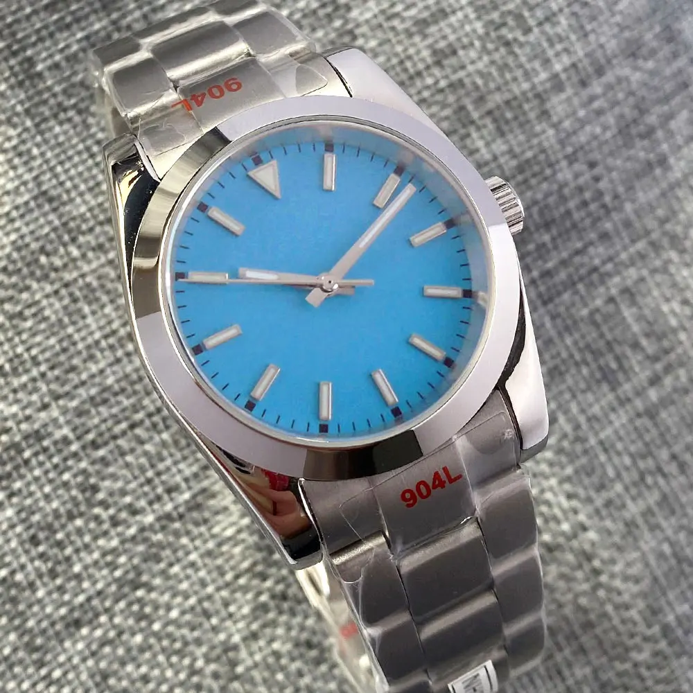 

Nologo Oyster NH35A 39mm Automatic Mechanical Mens Wristwatch Blue Dial Steel Bracelet Luminous Hand Polished Bezel