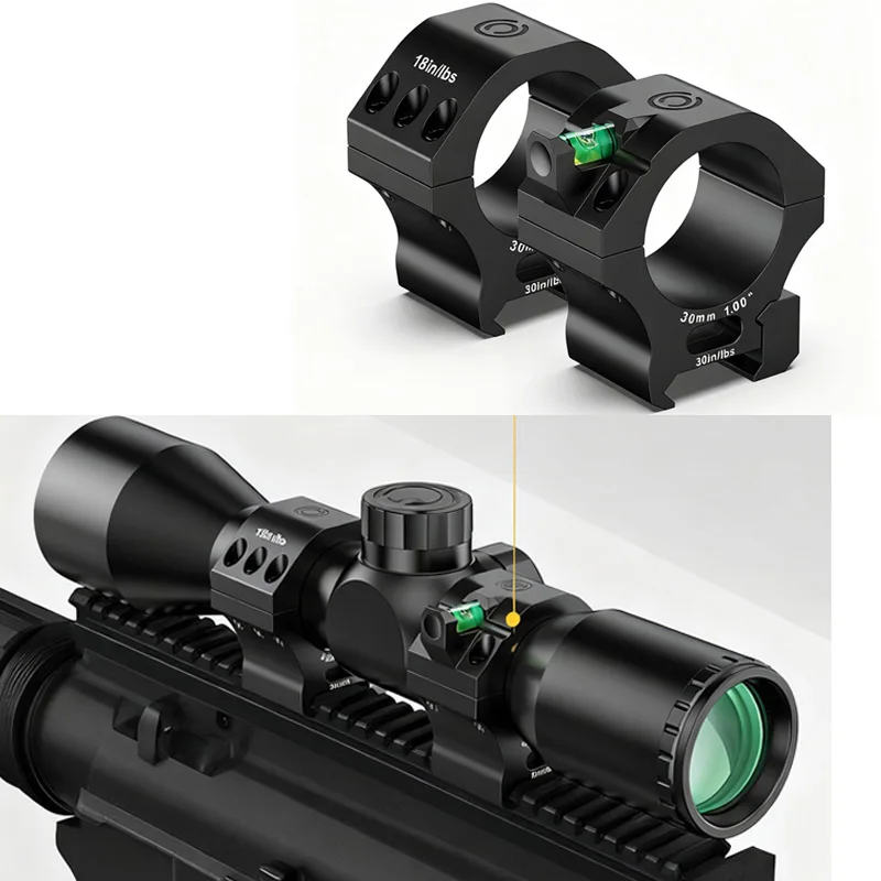 

30mm Tactical Scope Ring Picatinny Rails 2 Piece Scope Mount With Level Bubble 0.90 Inches Center Height Low Ring Hunting