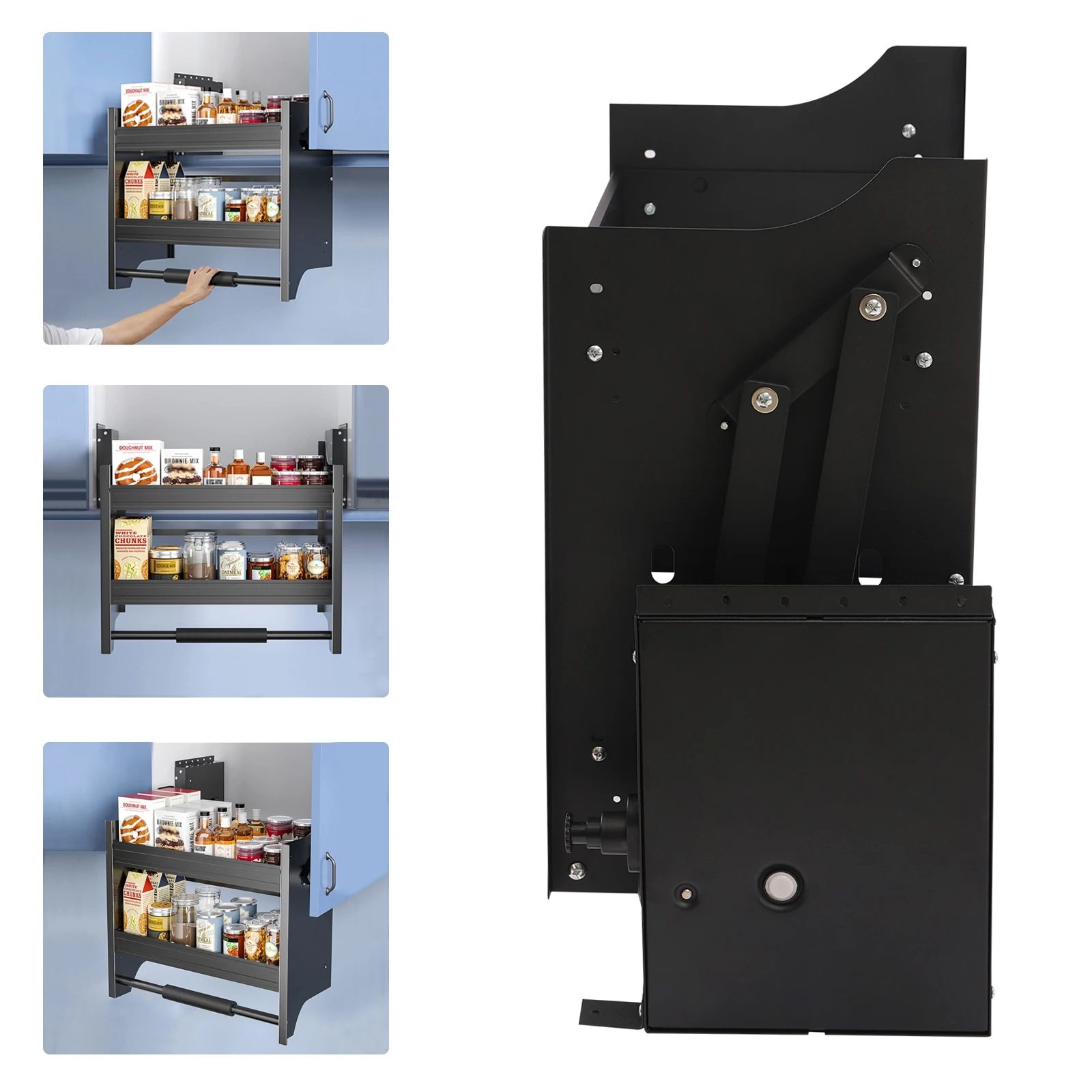 رف قابل للسحب بطبقتين، منظم خزانة لخزائن المطبخ، نظام تخزين مثبت على الحائط لتنظيم المؤن، 24 بوصة