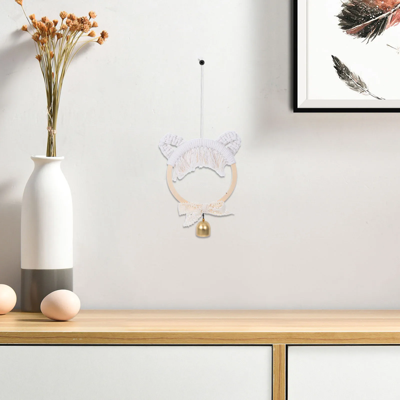 

Handwoven Cat Decoration Nordic Style Hanging Ornament For Home Wall Decor Craft Pendant Tinkling Bell Pet Wall Hanging