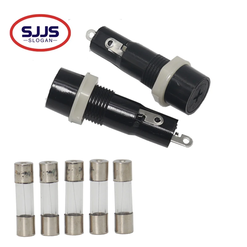【5PCS】5*20mm Glass Fuse Holders 5x20MM Black Insurance Tube Socket Fuse Holder for 5*20 Insurance Panel Mount Fuse Holder MF-527