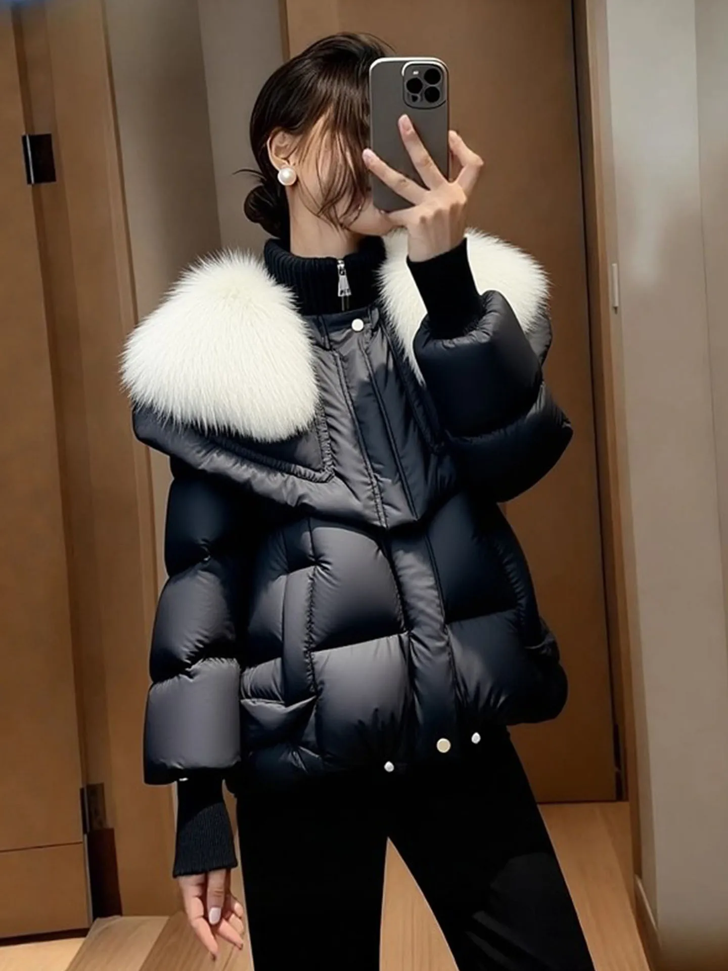 

Корейская женская куртка для колледжа, зима 202, новинка маленького размера, меховая шуба с воротником из натурального меха, теплая повседневная одежда