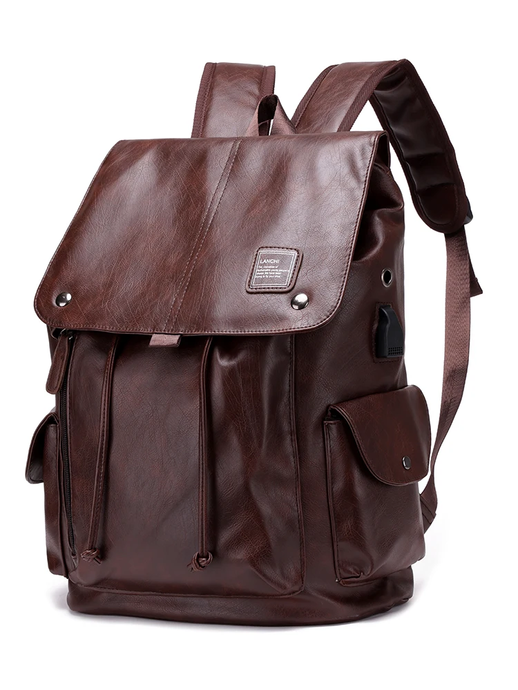 حقيبة ظهر رجالية عصرية من الجلد الناعم بسعة كبيرة، حقيبة لابتوب 6 بوصة، حقيبة كتب أنيقة لطلاب المدارس الثانوية والجامعات