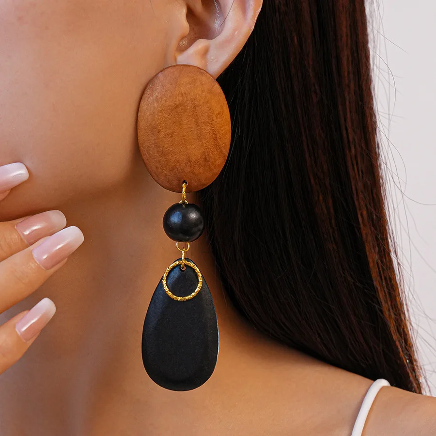 

Retro Oval Water Droplet Pendant Earrings, Fashionable Feminine Jewelry, Trendy Bohemian Jewelry Daily Wear Accessories
