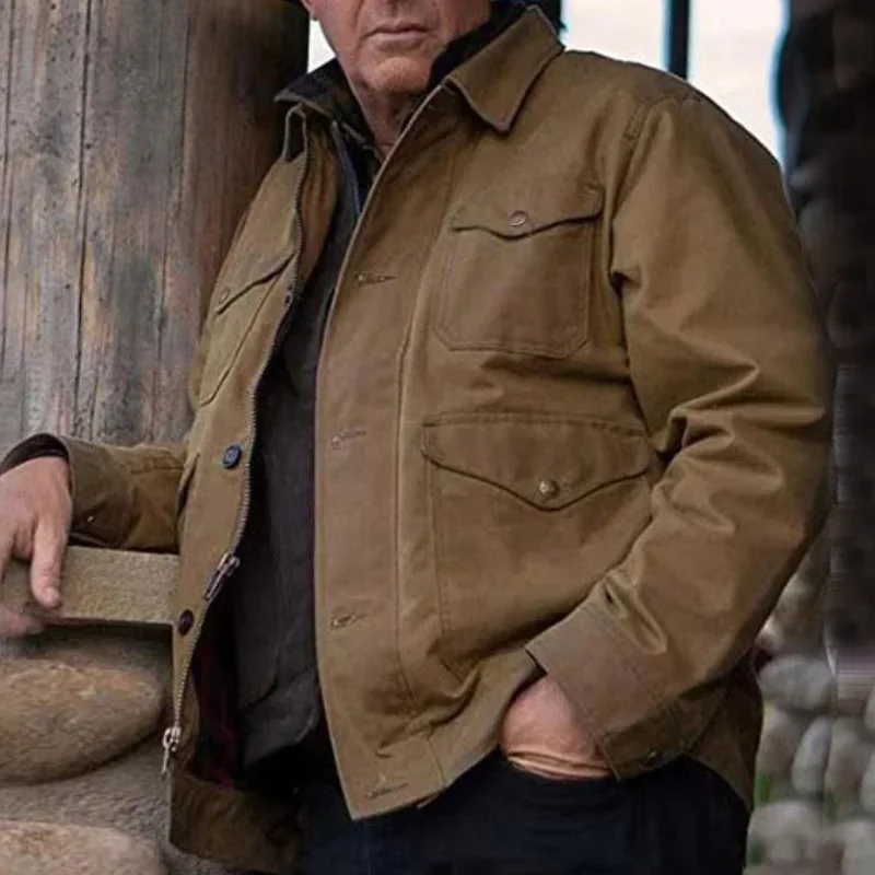 Spring and Autumn Casual Pure Color Washed Turn-Down Collar Long Sleeve Jacket Coat Men