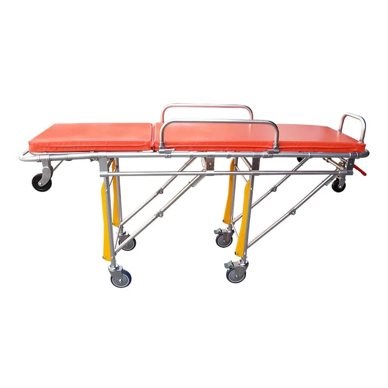 Emergency Medical Loading Stretcher Aluminum Alloy Ambulance Cot With Collapsible Safety Guardrails