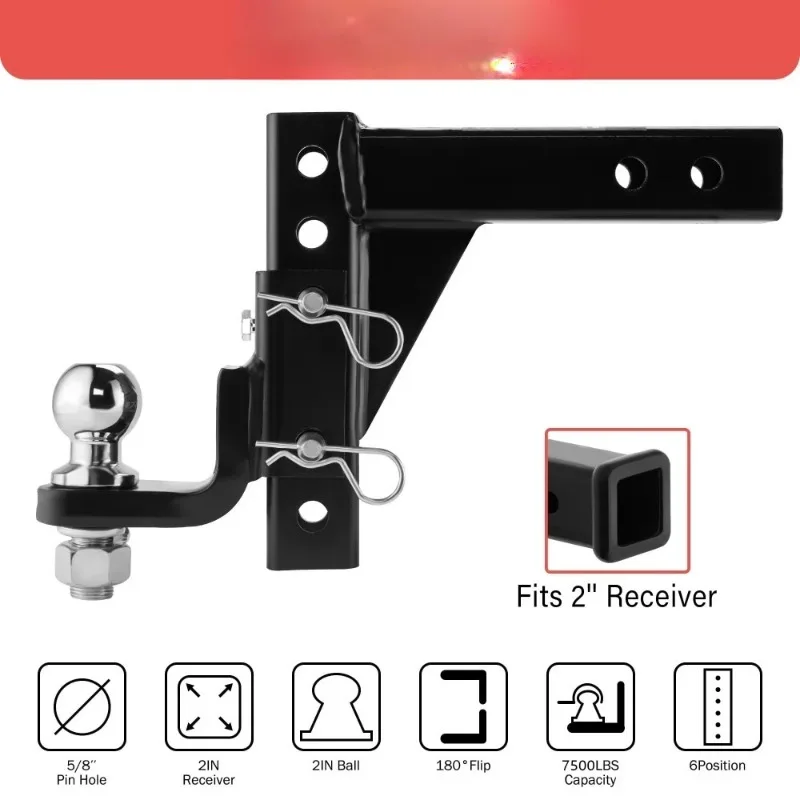 Adjustable Trailer Hitch Ball Seat 2 Traction Receiver Ball 7500 Lb Heavy Duty Truck Hitch with Stainless Steel Pin and Lock
