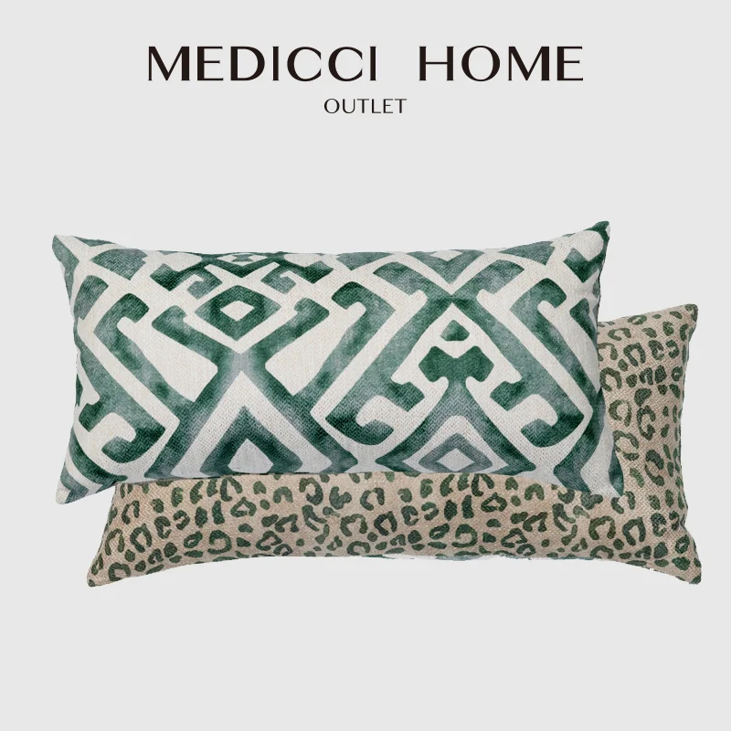 Medicci Home Villa Courtyard Bolster Pillow Case Leopard Skin Combined Vintage Geometry Decorative Accent Cushion Covers 30x65cm