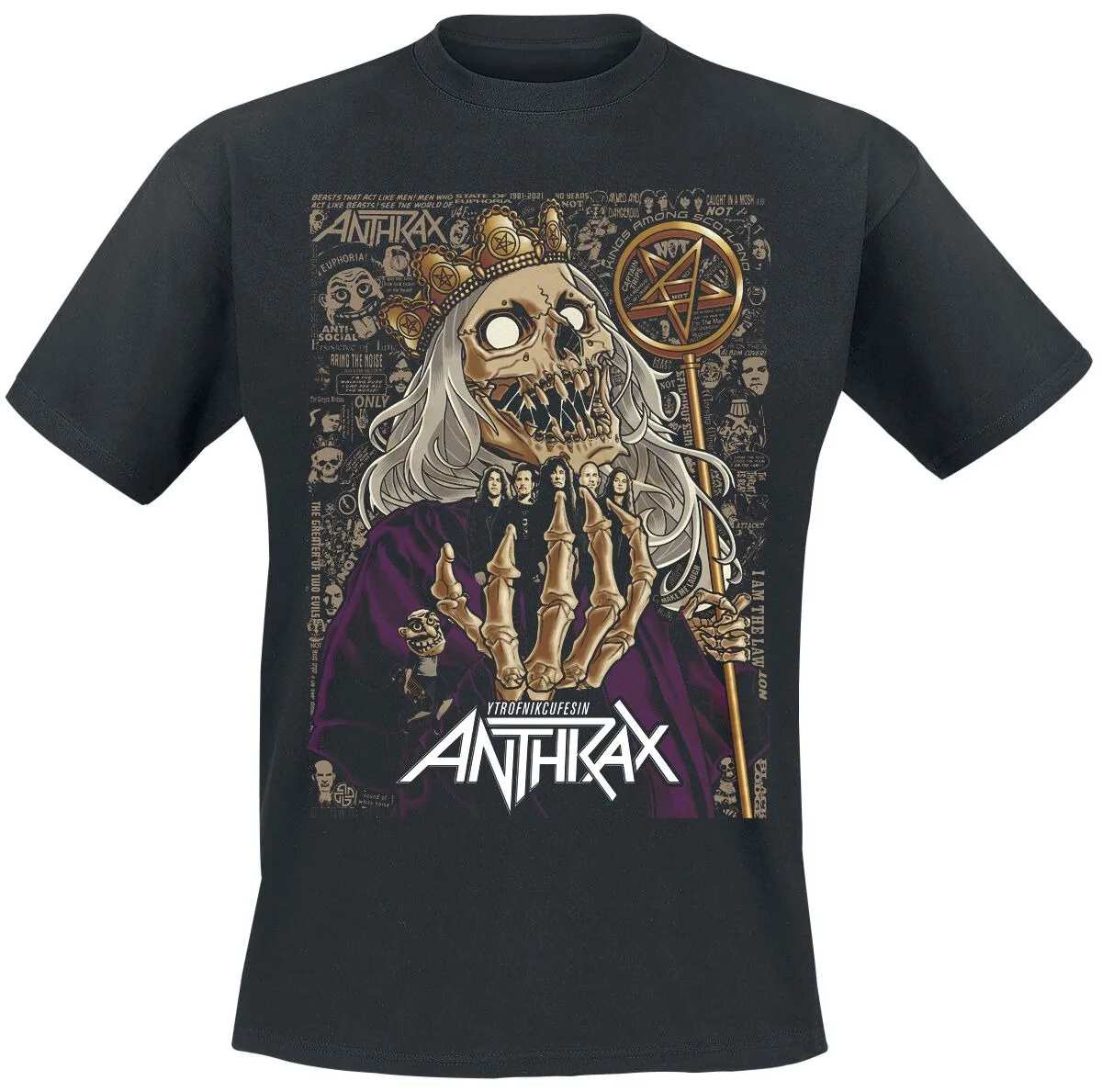 Anthrax Skeleton King Print Baumwoll-T-Shirt Thrash Metal Streetwear Unisex Rundhals-Kurzarm-T-Shirt