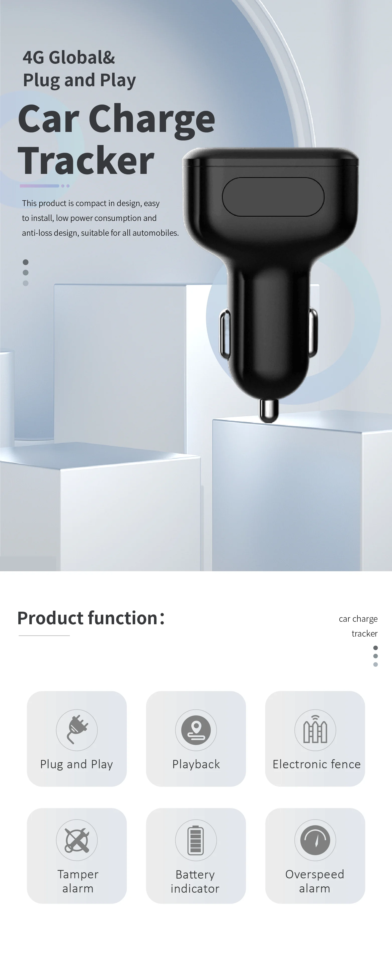 High Quality Mini GPS Tracker Magnetic Wireless Dashboard Placement 4G 2G Network PC IOS App View High Acc Detection Car Charger