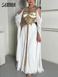 Fashion Gold Decorations Kaftan Women Evening Dress Caftan A-line Prom Dresses Elegant Gown Customized Vestido De Gala