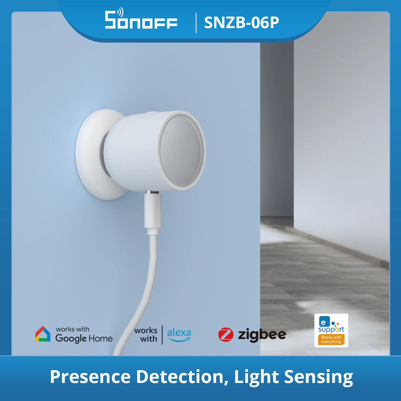 SONOFF SNZB-06P Zigbee 3.0 Human Presence Sensor Microwave Rardar Motion Light Sensing Smart Home via eWelink ZBBridge-P Google