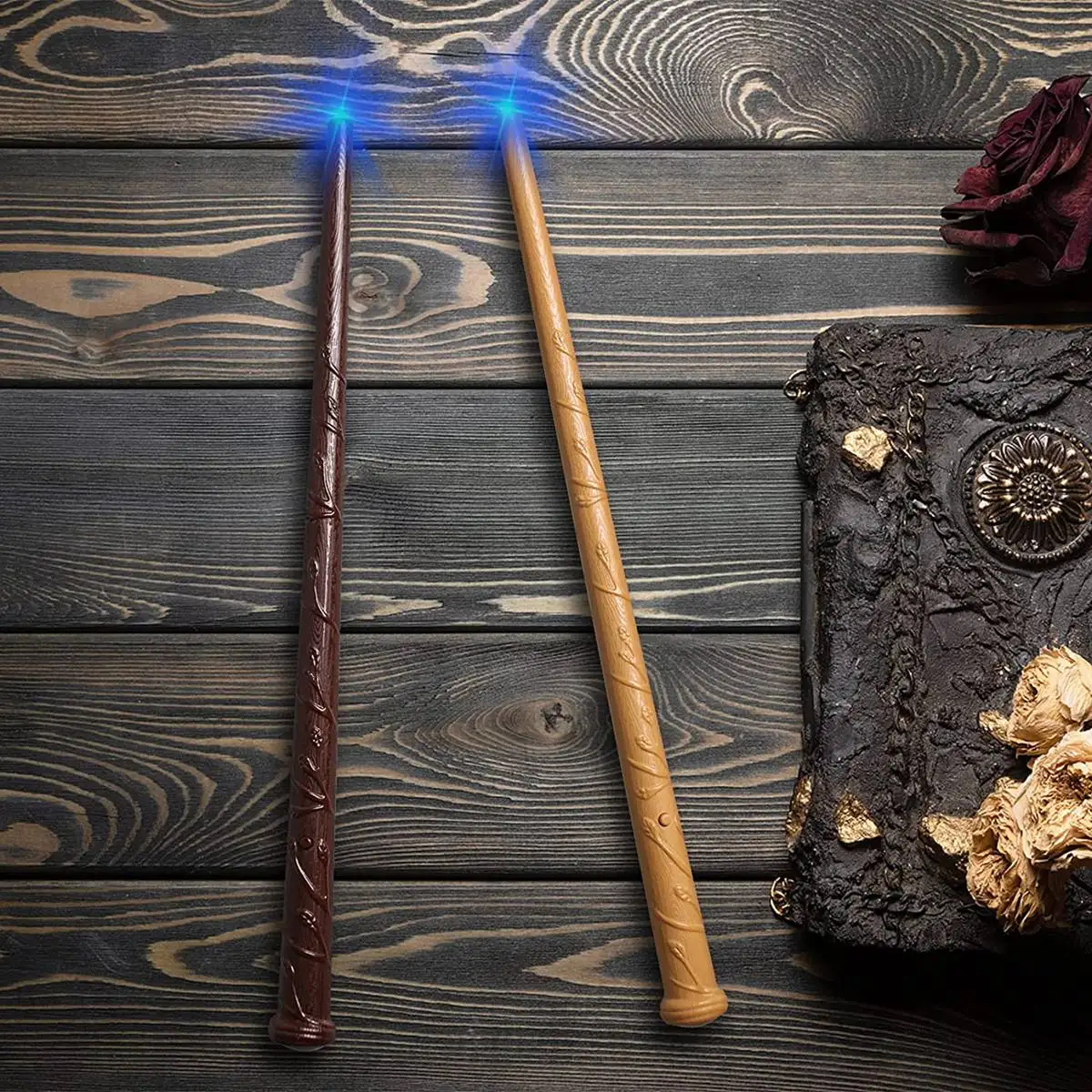 2 Pack Light Up Wizard Magic Wand Sound Illuminating for Kids Girls Boys Witch Party Costume Christmas Cosplay Accessory
