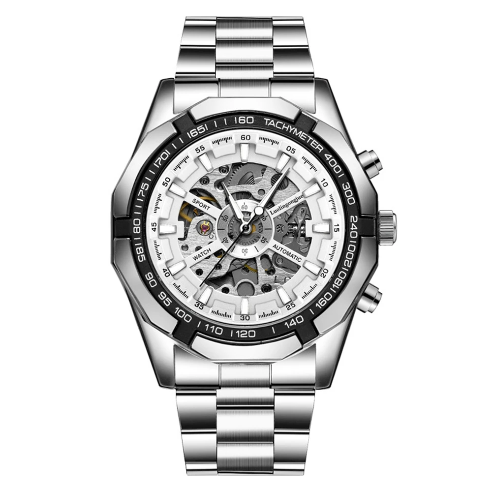 

Роскошные и крутые мужские стальные часы, автоматические механические часы, мужские водонепроницаемые светящиеся мужские часы 50 м, простые деловые часы с портами