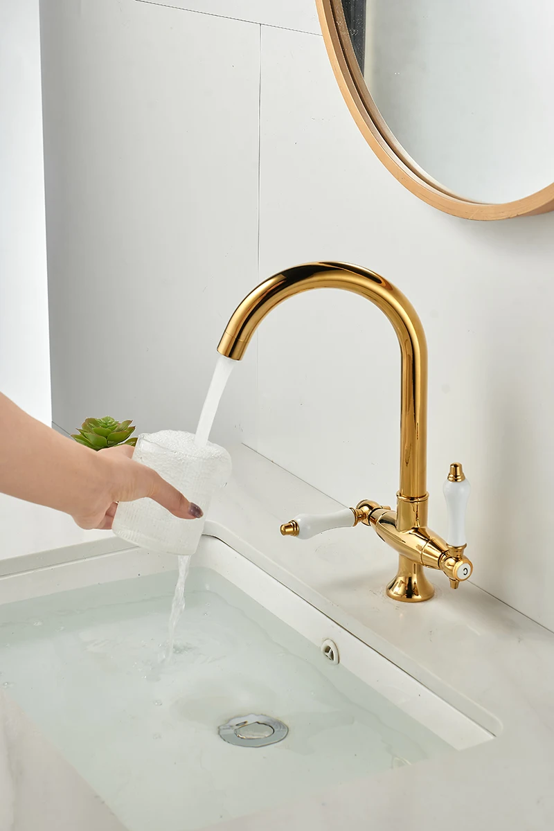 

Matte Brass Wall Hung Basin Faucet Single Lever Bathroom Mixer Faucet Hot & Cold Sink Faucet Swivel Spout Polished Modern