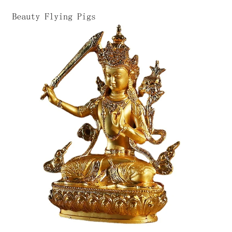 

Chinese High-end Tibetan Buddhist Gilded Statue Decoration, Vehicle Mounted Manjushri Bodhisattva Small Buddha Statue Figurine