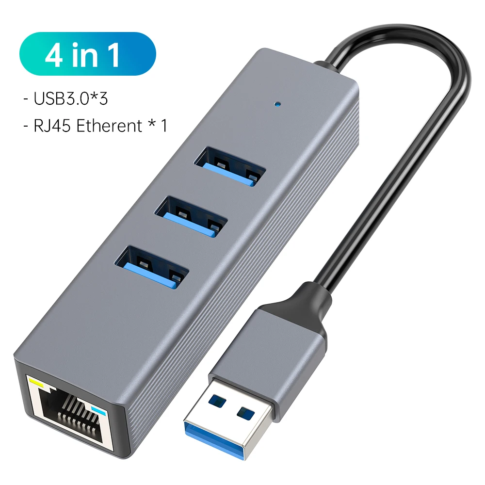 Type-C to Ethernet Adapter USB A USB C 4 in 1 Multiport Hub with Gigabit RJ45 3 x USB 3.0 Ports Compatible with MacBook Pro Air