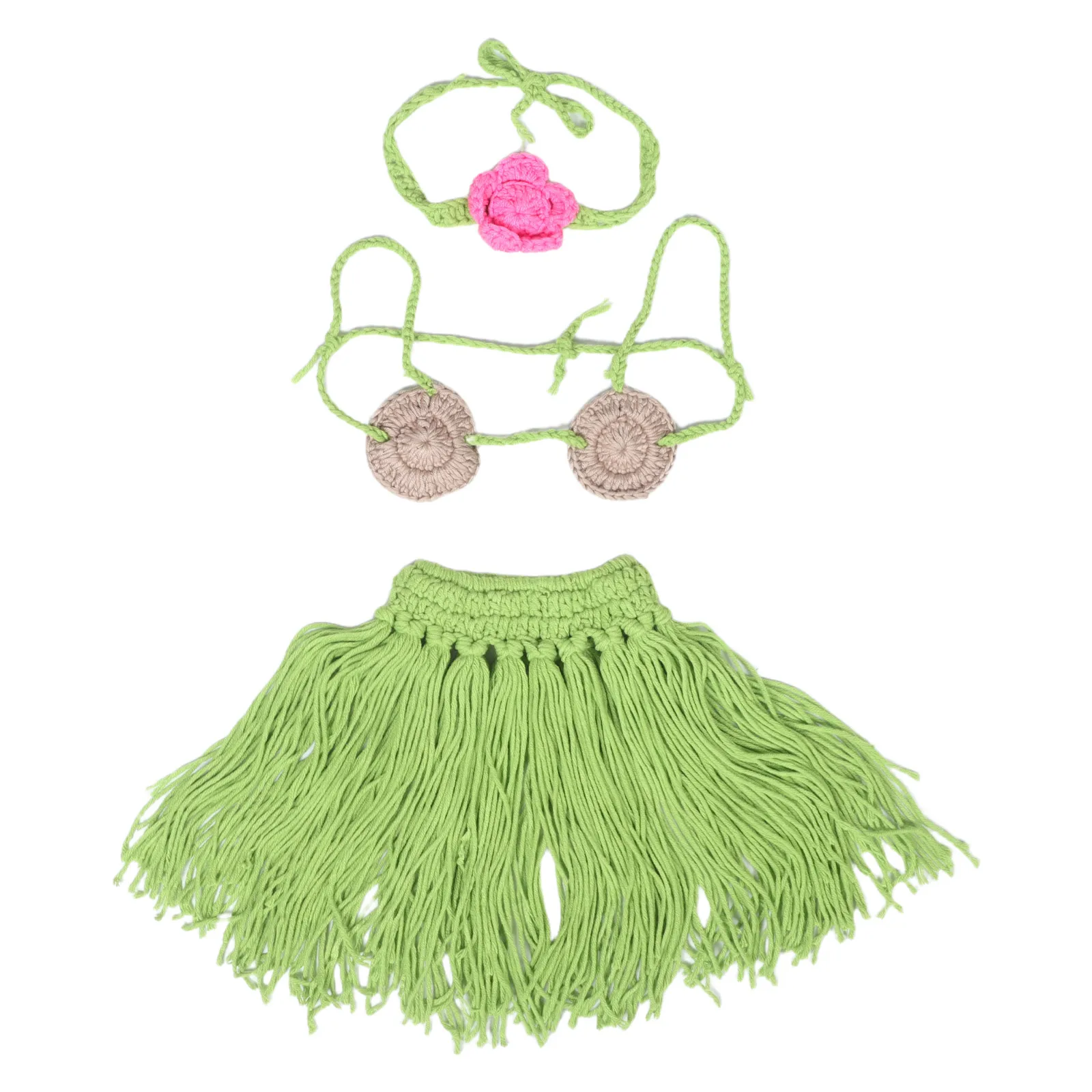 

1 Set Newborn Photography Props Hawaiian Outfit Straw Skirt Luau Costume Infant Photo Shoot Clothes Soft Comfortable Quick
