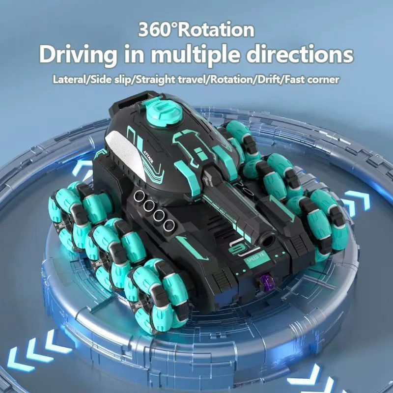 1:14 รุ่น 6 ล้อรีโมทคอนโทรลถังน้ําระเบิดรถ 360 °   หมุนดริฟท์ 2.4G พร้อมที่จับนาฬิกาควบคุมของเล่นเด็กรถของขวัญ