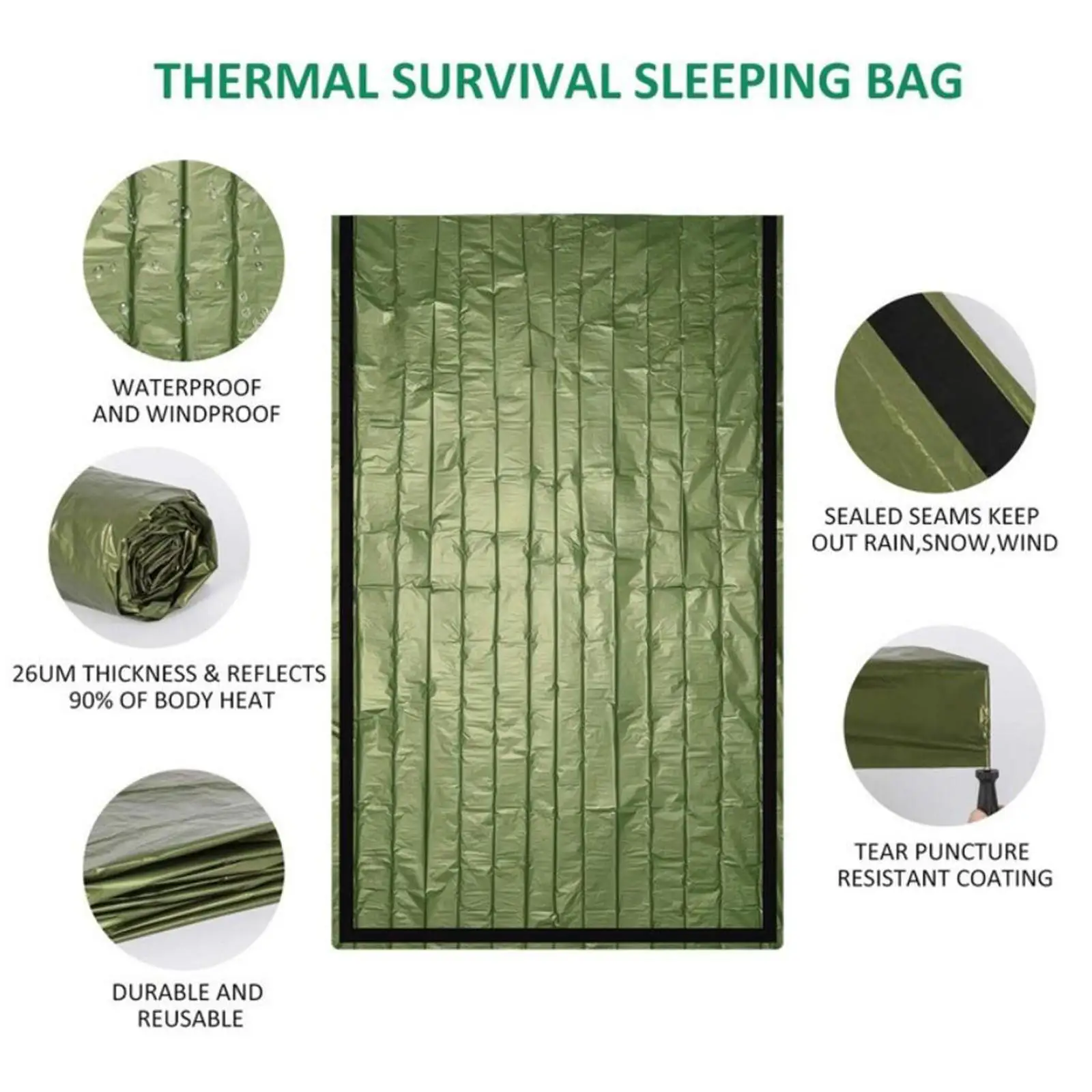 Waterproof Lightweight Thermal Emergency Sleeping Bag Bivy Sack Survival Blanket Bag CampingHiking, Outdoor Activities Equipment