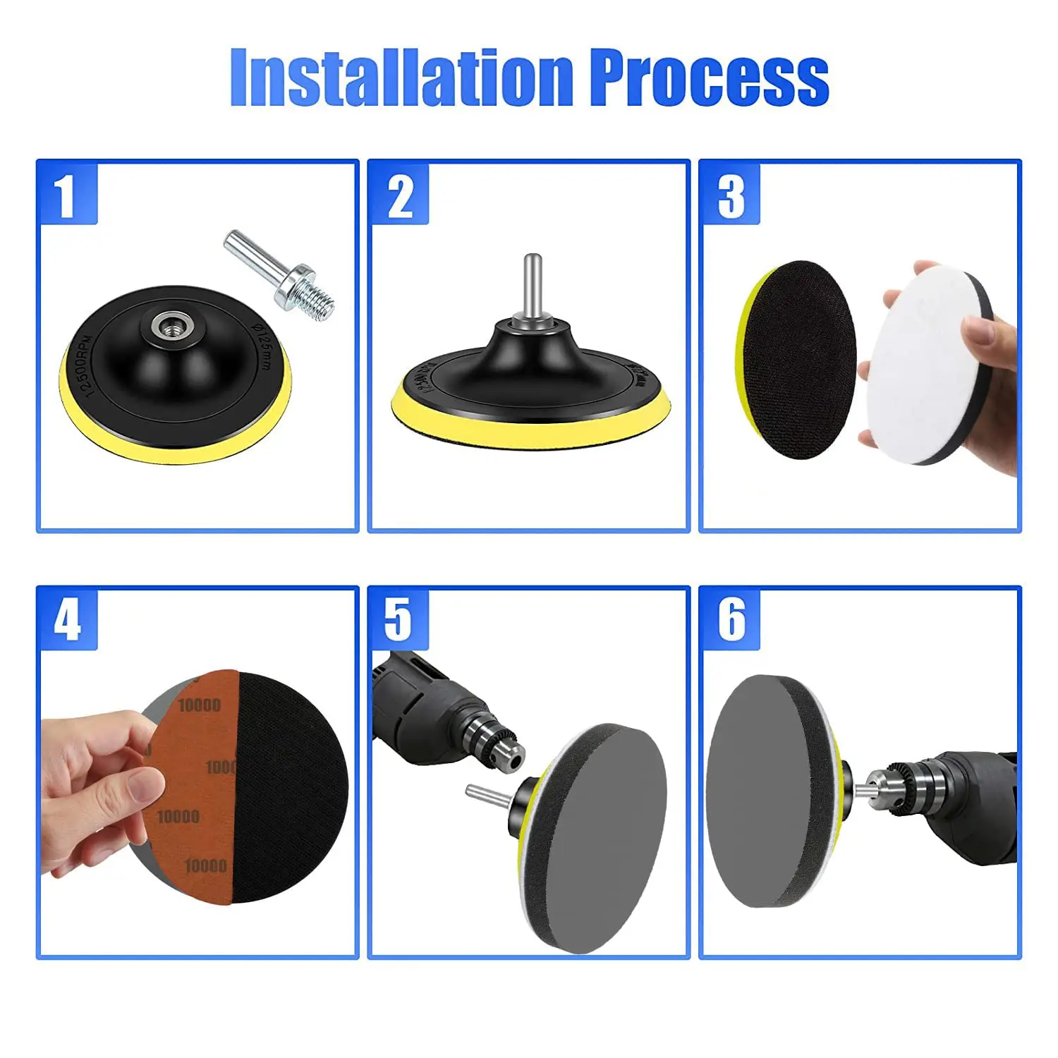 5 Inch Wet and Dry Sandpaper 87 Pcs 60-10000# Assorted Grit with Backing Pad Hook Loop Sanding Disc with Pad Grinding Abrasive