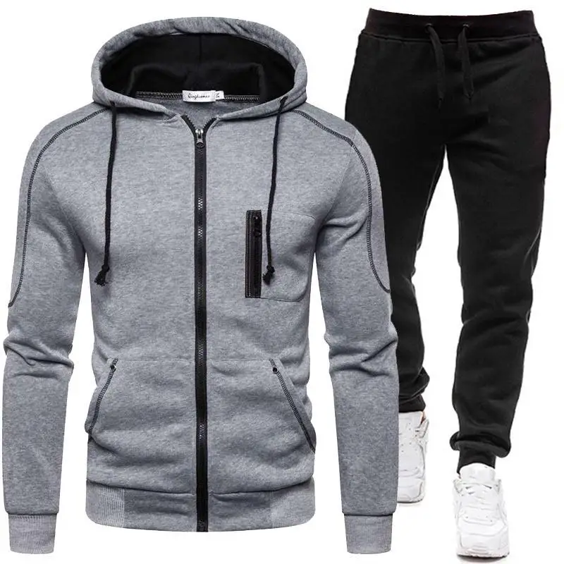 Men\'s Tracksuit Active Wear Men\'s Fashion Autumn Winter Double Zipper Jacket/ Hoodie Pant Warm Tracksuit Sportwear Jogging Suits