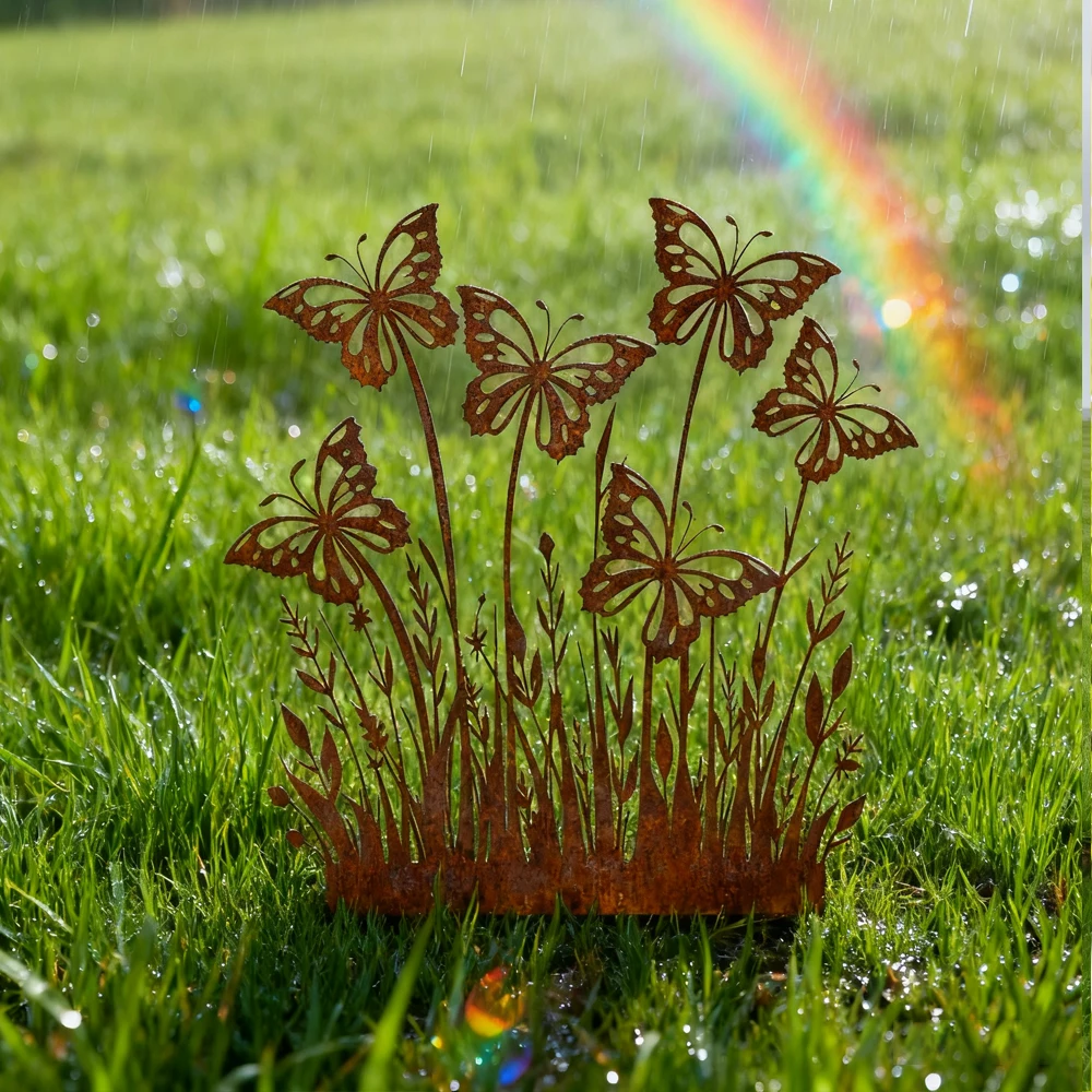 

Железная бабочка и цветы в деревенском стиле, украшение для сада, подходит для дома и праздничных мероприятий