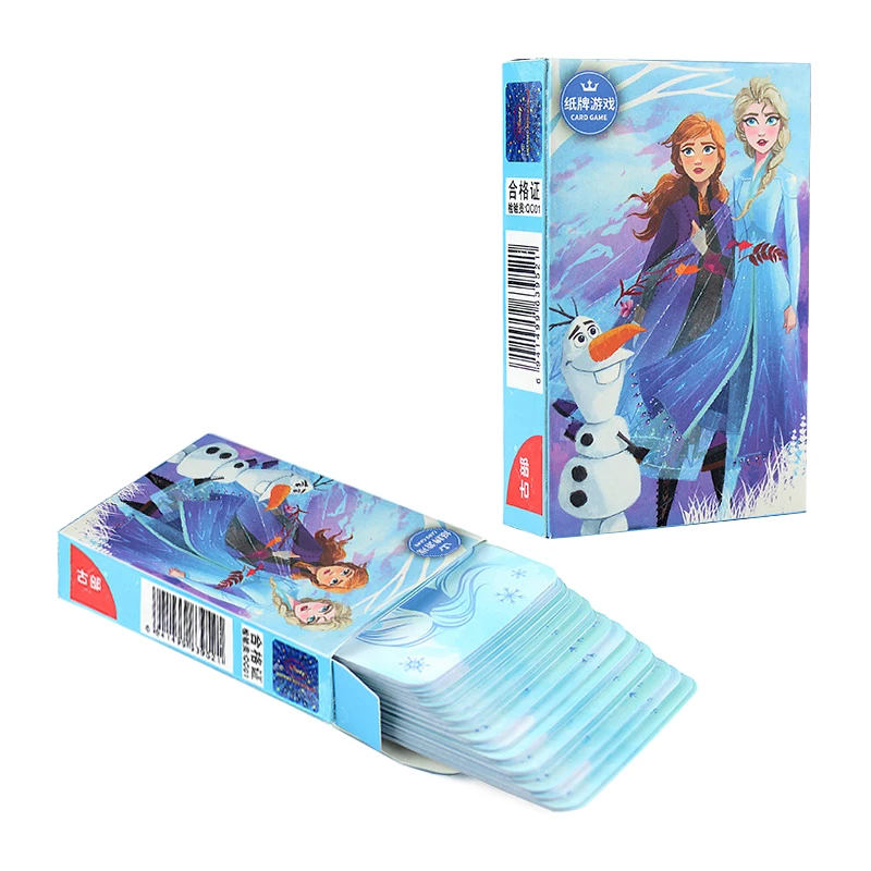 Frozen Princess Elsa Poker 54 Sheets Paper Cards Disney Minnie Mickey Family Recreation Board Game Texas Hold\'em Magic Props Toy