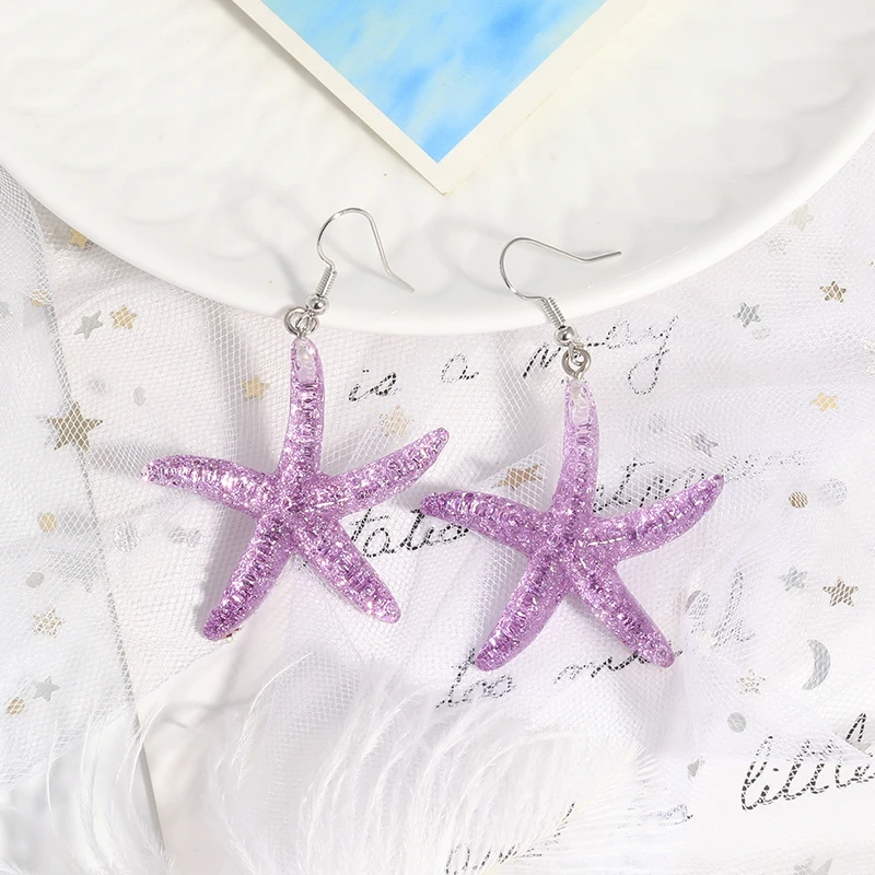 New Fashion Purple Flower Sunglasses Duck Butterfly Starfish Mermaid Dangle Earrings For Women Holiday Jewelry Gifts