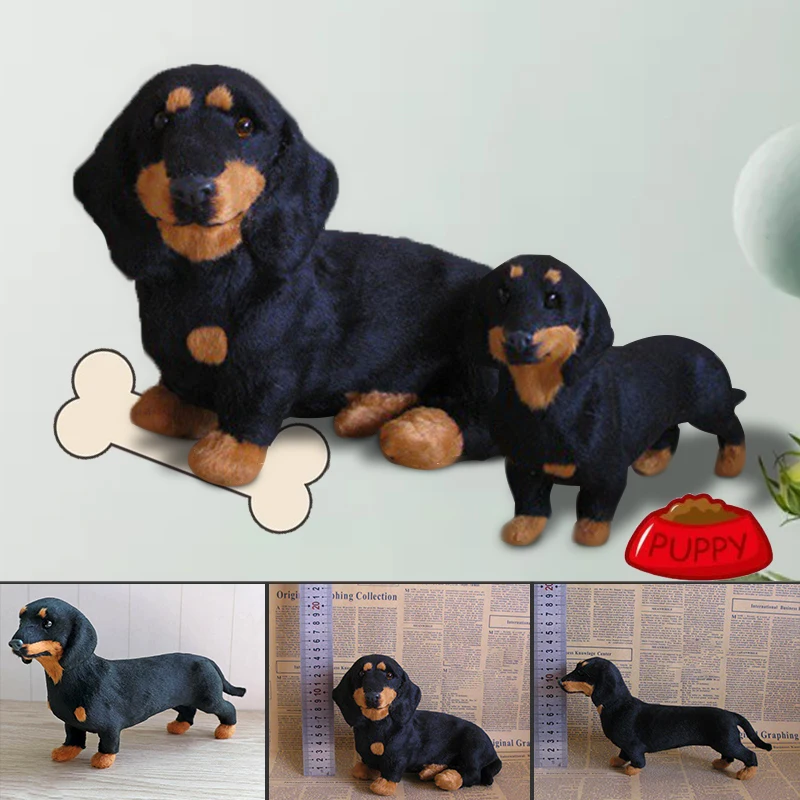 Seated Dachshund Dog Plush Toys Lifelike Simulation Black Dog Plush Toy Kids Gifts Home Car Decor Ornaments