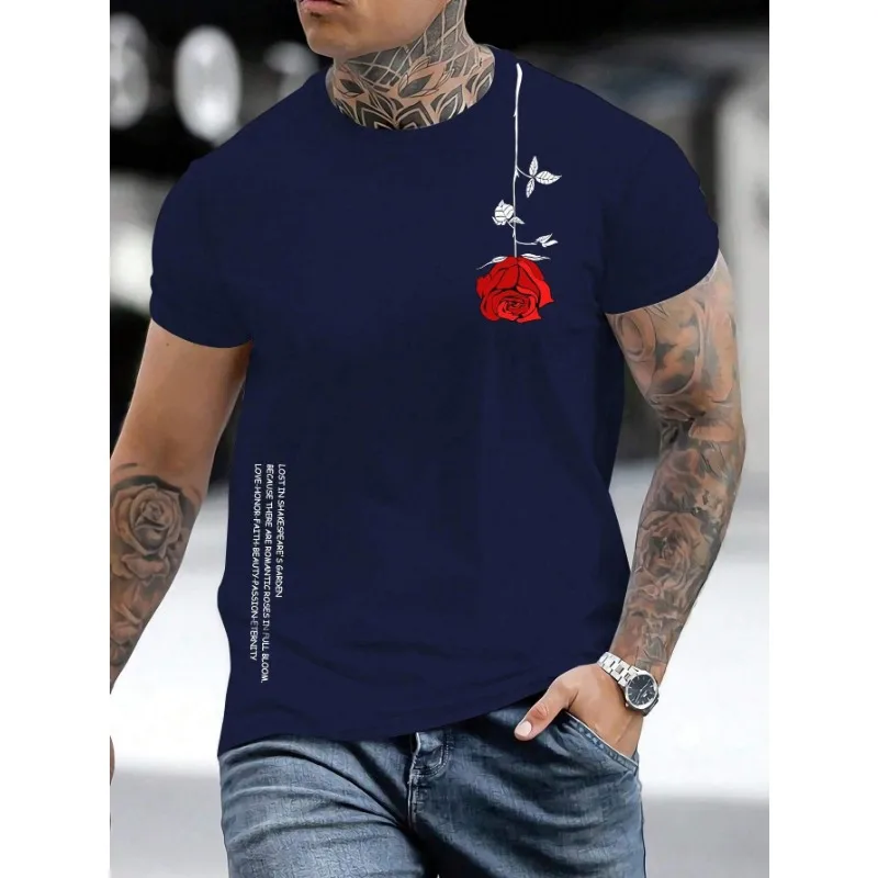 2025 T-shirt da uomo casual allentata rosa con stampa digitale 3D a maniche corte moda di strada europea e americana per uomo