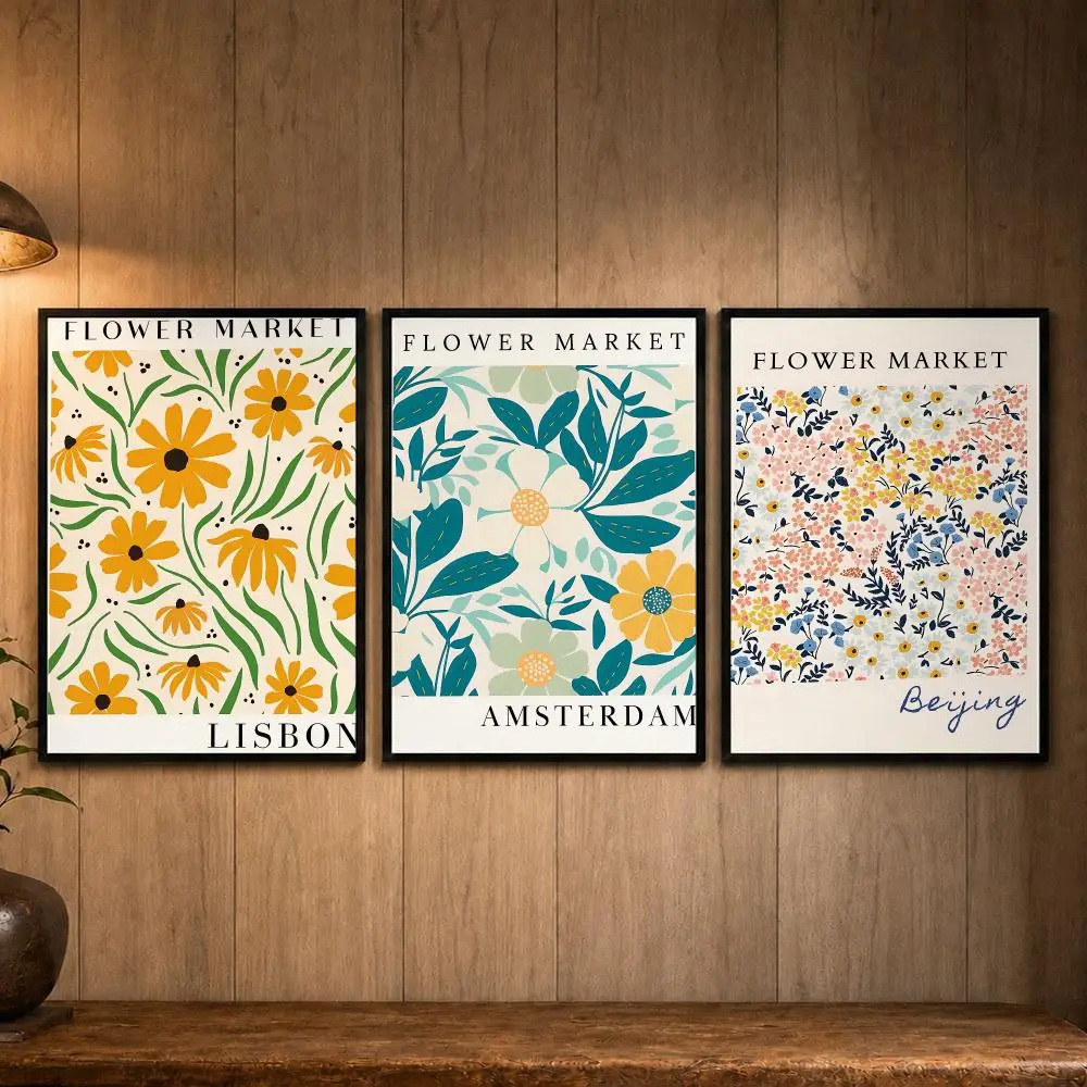 Elite Art F-Flower MarketS Poster Self-adhesive Art Poster Decoracion Painting Wall Art White Kraft Paper Home Decor