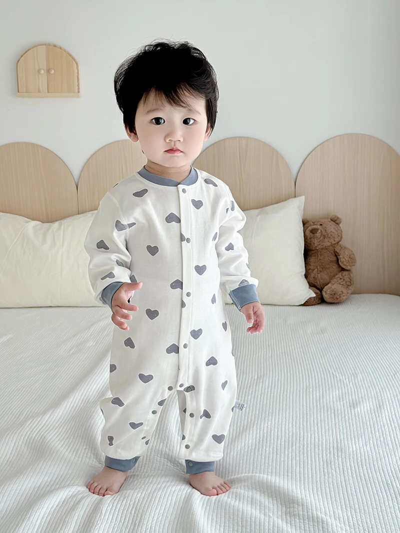 MILANCEL New Autumn Baby Clothes 0-2 Y Heart Dot Newborn Cotton Jumpsuit Skin-friendly Sleepwear Infant Romper Casual Homewear